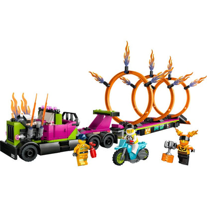 Full stunt truck and ring of fire building block scene