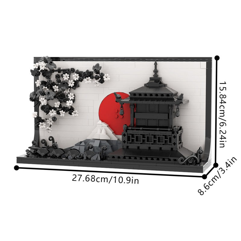 Japanese sakura painting MOC building block set, front view