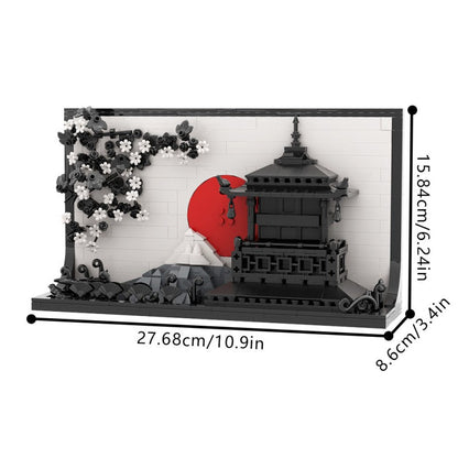 Japanese sakura painting MOC building block set, front view