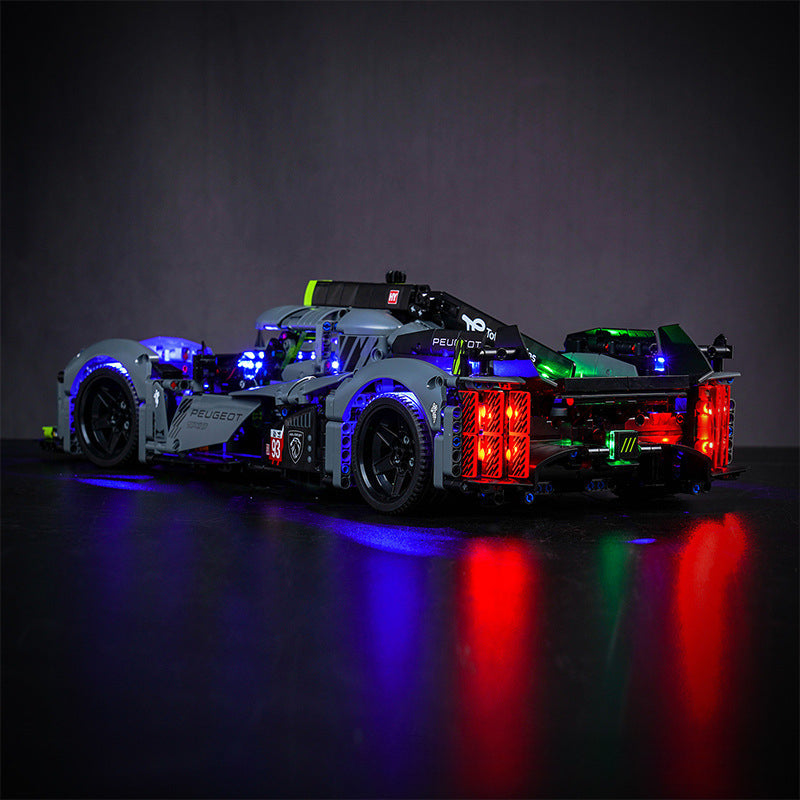 Hypercar building block set displayed on a shelf