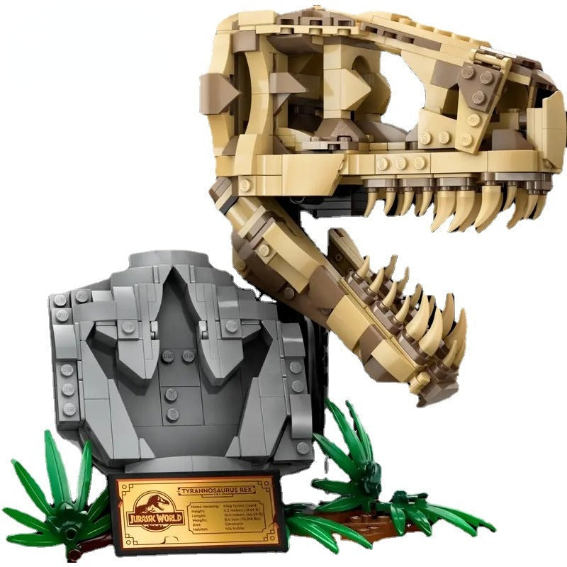 Assembled T. rex skull building block set with 577 pieces