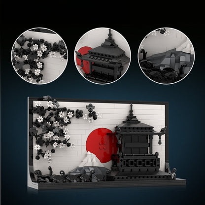 Japanese sakura painting MOC building block set, rear view