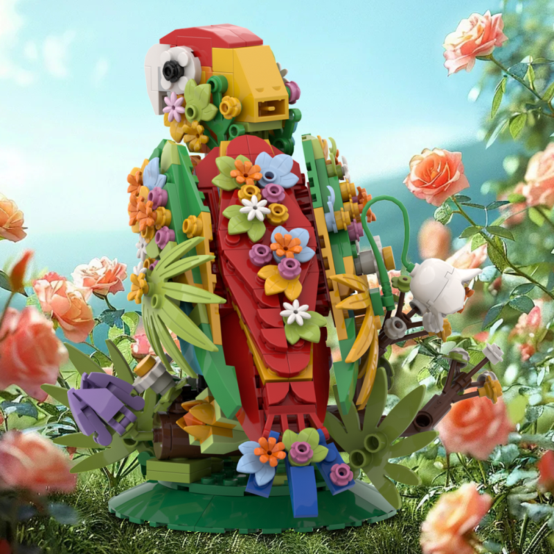 Brick bird and flowers shown from another angle