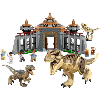 Assembled dinosaur visitor centre building block set, 694 pieces