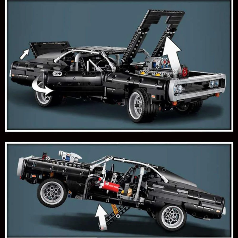 Classic American muscle car building block model highlighting its bold, muscular body lines