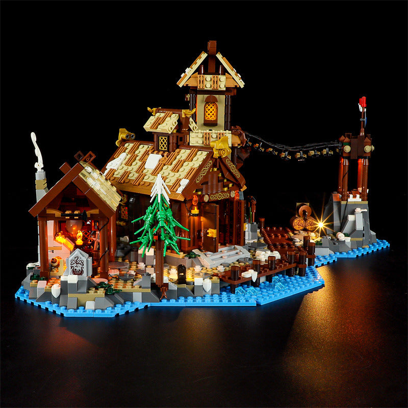 Viking village building block set with LED lighting version