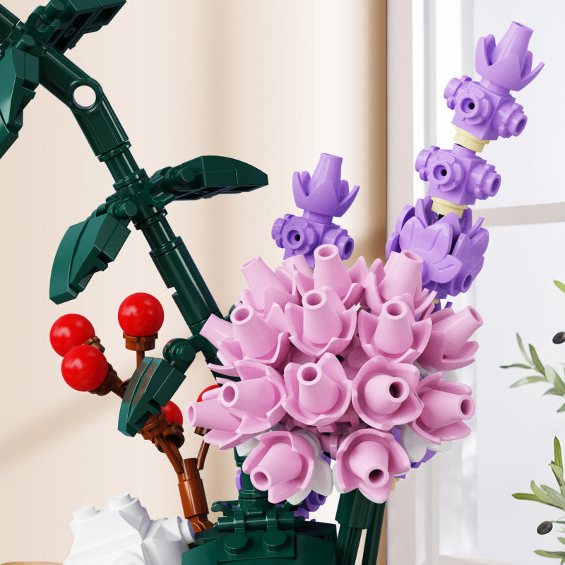 Flower arrangement bricks, close-up detail