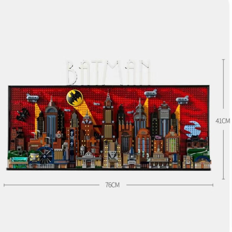 Animated-style city brick model with LED lighting