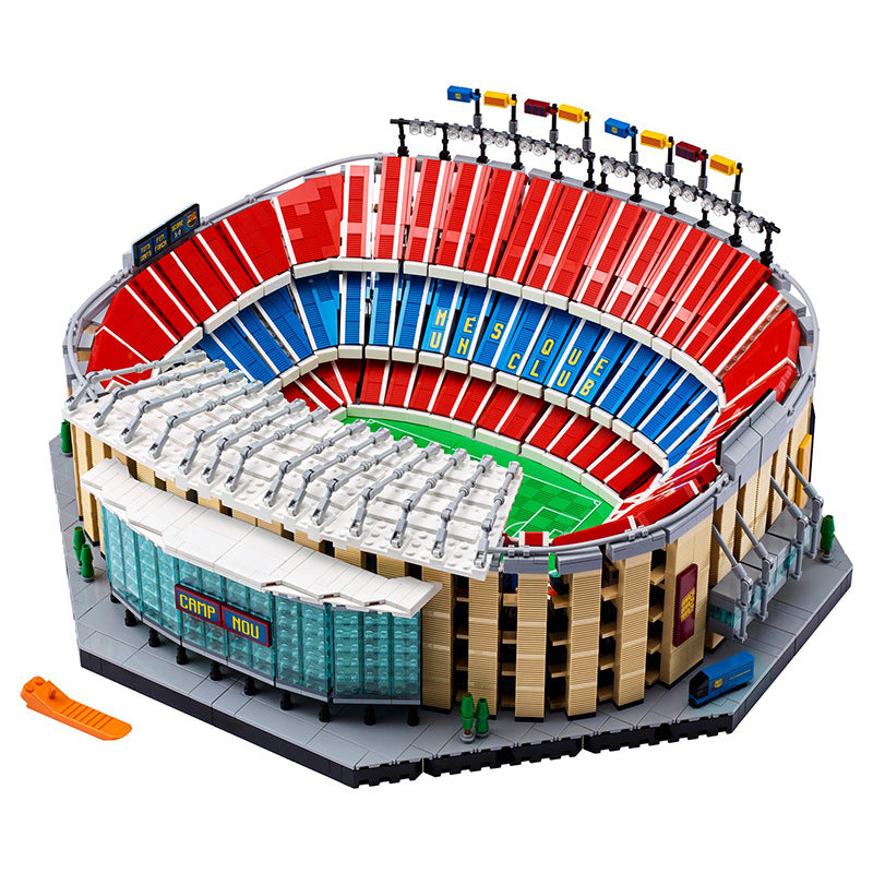 Aerial view of the assembled football stadium building block model