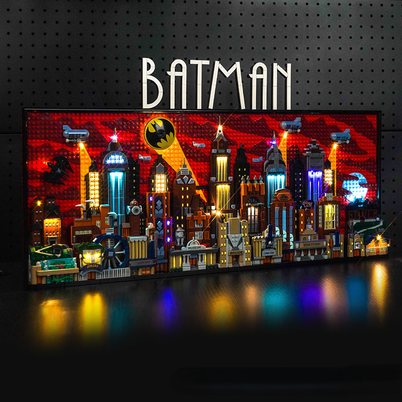 Comic-book city building block set street level detail