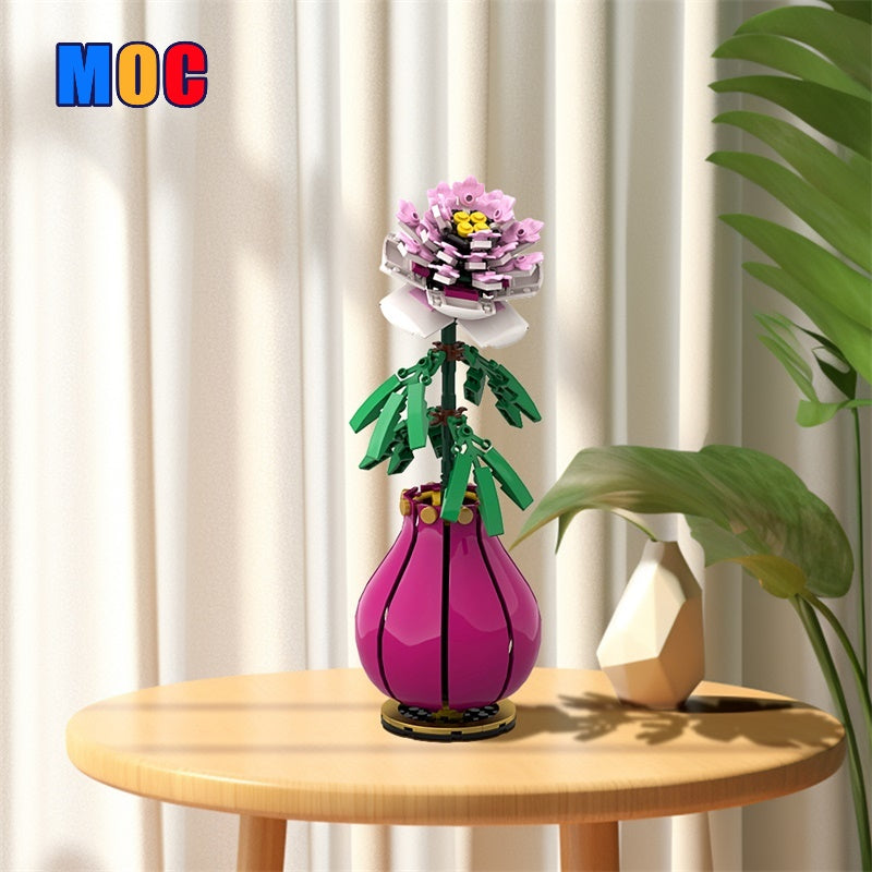 Peony flower building block set assembled as a display model