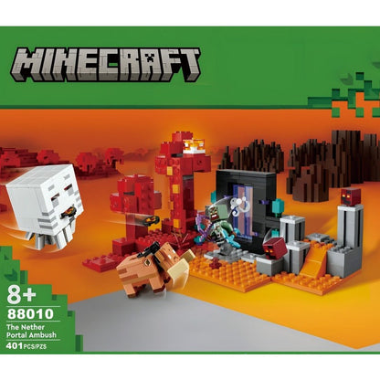 Blocky purple portal building block scene