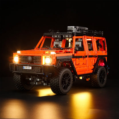SUV building block set with LED headlights lit up